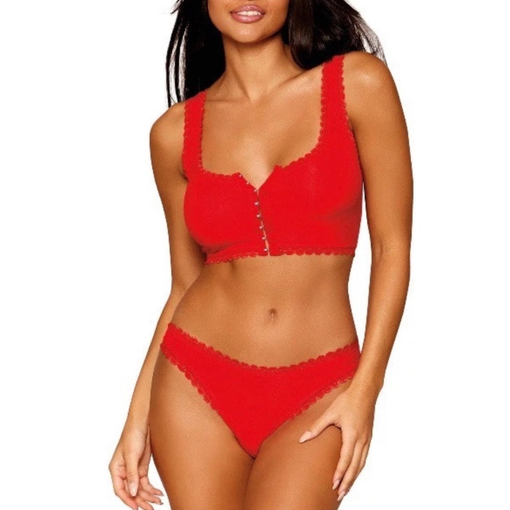 Brand New Dreamgirl Red Gold Sequin "Naughty" Bralette & Panty Set Stretch Knit